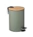 Five - Poubelle 3 litres en métal Vert Kaki et Couvercle en Bambou
