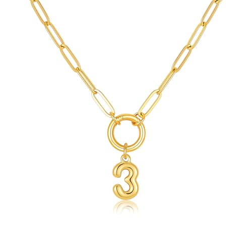 KSF Bubble Number 3 Necklace for Women 18k Gold Plated