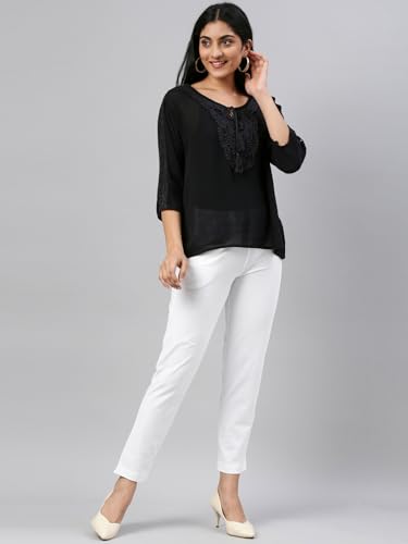 Image of GO COLORS Soft Cotton Stretch Kurti Pants Full Length for Women| Breathable, Mid Rise