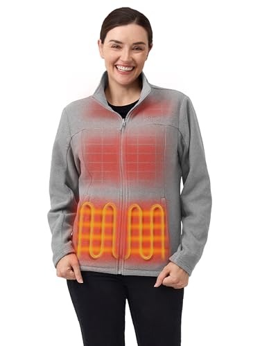 ORORO Women's Heated Fleece Jacket with Battery, Heating Fleece Jacket for Hiking Camping (Grey, M)