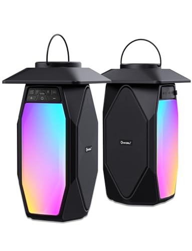 Onforu Outdoor Bluetooth Speakers Waterproof 2 Pack 25W True Wireless Stereo Lantern Speaker with RGB LED Lights Led Flame Speaker Dual Pairing 20H Playtime Enhanced Bass for Patio Garden Decor
