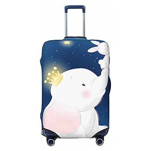 Cute Elephant Sitting In The Moon With Little Bunny Luggage Cover Washable Elasticated Luggage Covers for Suitcase tsa Approved Stylish Dust and Scratch Resistant Luggage Case