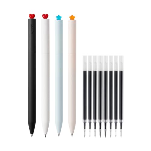 Image of KaCo FIRST Gel Pens, Cute Stationery, 4 Pieces with Extra 8 Black Refills (2 Star & 2 Heart)