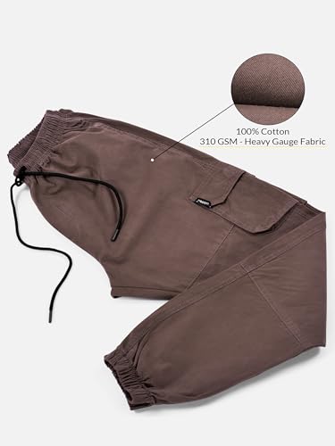 Image of Beyoung Cotton Regular Fit Heavy Gauge Cargo Joggers for Men | Ribbed Hem | Spacious Pockets | Track Pants | Elastic Waistband | Cargo for Men