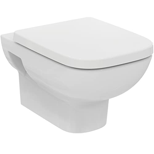 Ideal Standard – i.life A WC Set, bestehend aus Wandtiefspül-WC inkl. WC-Sitz, Eckiges Design, WC ohne Spülrand (RimLS+), WC-Sitz mit Absenkautomatik (Softclose), Weiß glänzend
