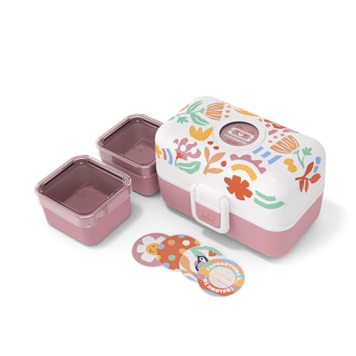 monbento - Fiambrera Infantil con Compartimentos Tresor graphic Papercut - Lonchera para Niños Ideal para Escuela/Picnic - Sin BPA - Personalizada y Segura - Lunch Box Niños Rosa con Motivo Floral