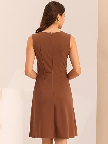 Image of Allegra K Women's Work Dress Round Neck Solid Color Sleeveless A-Line Business Casual Office Dresses
