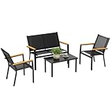 Outsunny Conjunto Jardín Exterior de 4 Piezas con Sofá de 2 Plazas Negro