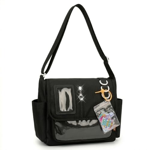Bolso messenger negro para mujer gran capacidad miniatura 1