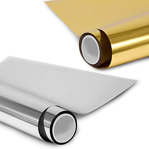 KASYU Transfer Foil Paper Bundle for Cricut Foil Transfer Kit/Spellbinders/Foil Quill/Heat Foil Pen,12inx9.84ft Gold & Silver 2 Pack Heat Transfer Foil Roll,Hot Foil Transfer Roll for Craft Projects