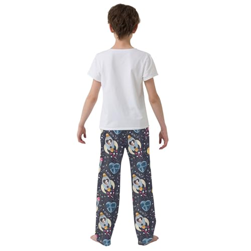 Space Planet Cat Boys Long Pants Soft Trousers Elastic Waist Kids Lounge Bottoms with Pockets S-XL3
