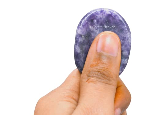 Image of Crystal Heaven Certified Lepidolite Thumb Worry Pebbles Stones For Anxiety Stress Relief Massage- Aaa Grade Original Healing Gemstone Agate Rubbing Stone For Yoga Meditation Spiritual Reiki Feng Shui
