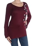 NY Collection Womens Embroidered Pullover Blouse, Red, Medium