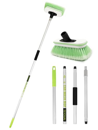 Boat Brush Telescoping Handle 4 Section Marine Scrub Extendable 20' to 62' Metal Connector Deck Auto Window Wall Floor Cleaning Heavy Duty 9.5' x 4.7'x3.5' Head