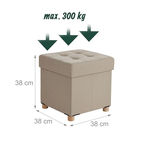 Tabouret de rangement en lin beige Relaxdays aux finitions bois