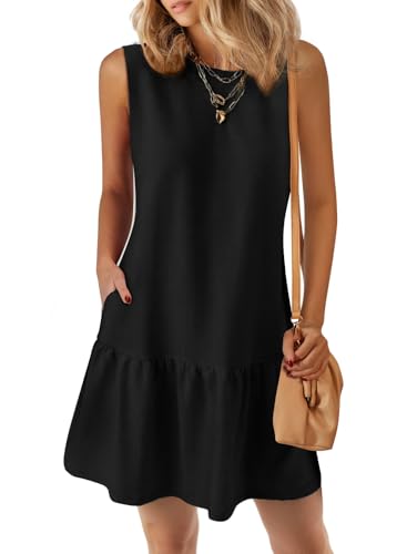 Image of PRETTYGARDEN Casual Short Summer Dresses for Women 2025 Sleeveless Crewneck Cute Ruffle Loose Vacation Mini Tshirt Dress