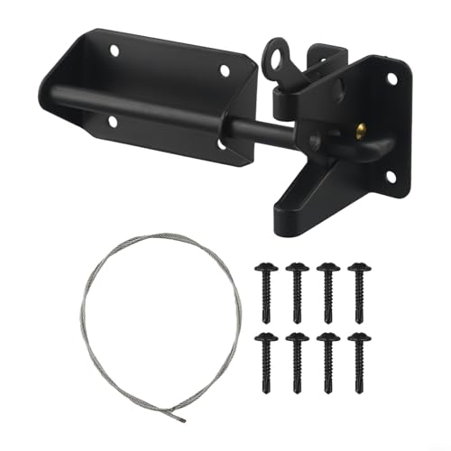 Hosrivae Kit de pestillo de puerta resistente para jardín al aire libre, piscina, valla, pestillo automático de puerta con tirador de cable, acero al carbono, negro