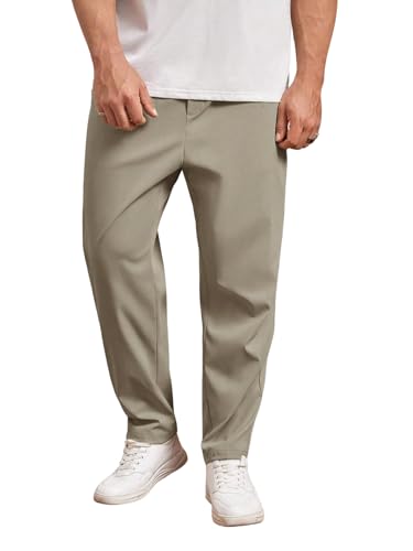 Image of SHIENZY Men's Elastic Waist Formal Trousers | Comfortable Business Casual Pants with Drawstring | Lightweight Workwear for Men | Beige Office Pants