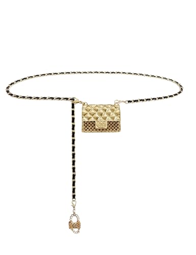 BEMYLV Mini bolsa de cinto de corrente dourada para mulheres, pochete destacável na moda para vestidos jeans, Dourado, Mini Purse + 42' Chain