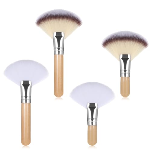 4 Pcs Facial Fan Brush Fluffy Fan Brushes for Facials Esthetician Short Handle Fan Brush Soft Bristle Highlighter Brush Face Makeup Tools Face Soft Bristle Highlighting Blush for Women Loose Powder