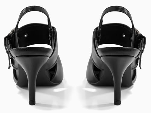 Image of Coutgo Womens Slingback Pumps Closed Pointed Toe High Heels Belt Buckle Strap Dressy Work Shoes