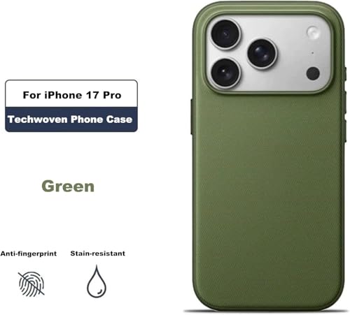 Image of QHOHQ Luxury Vintage TechWoven Back Cover for iPhone 17 Pro (6.3 Inch) | Premium Woven Texture Case with Shockproof Protection | Premium Slim Fit Case with Wireless Charging Support (Green)