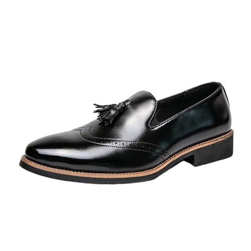 Formal Tassel Shoes Dress Oxford for Men Casual Business Non Slip Low Top Anti-Slip Dress Slip-on Plain Toe Party Burnished Leather