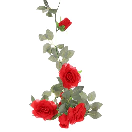 QUARKZMAN 6 Pcs Artificielle Rose Fleurs Guirlande Vigne Soie Fleurs Sauvages Guirlande Fausse Suspendue Fleurs Vert Feuilles pour Mur Fête Mariage Arche Maison, Rouge