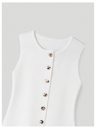 GORGLITTER Women's Sleeveless Blazer Vest Dressy Button Up Vest Top Elegant Crew Neck Knit Tops Office Suit Vests 20253
