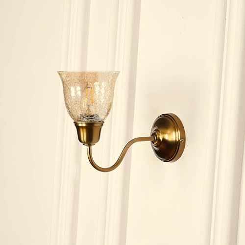 Image of Divine Trends Wall Lamp /Wall Light Antique Brass Finish with Cup Glass Crackled Golden Luster for Living Room, Bedroom, Home Decoration Pack of 1