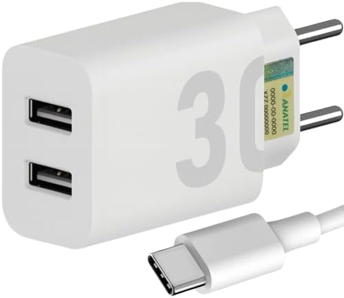 Carregador Turbo 30W Ultra Rápido Tipo C e 2 USB Com Carregamento...