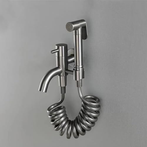 Ducha bidet para WC gris con control dual y manguera de resorte de 3 metros 3