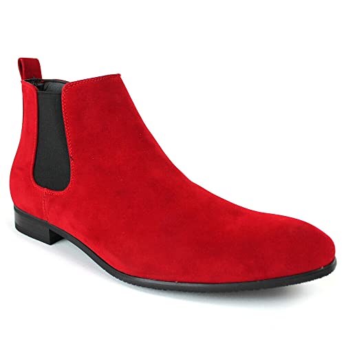 ÃZARMAN Men's Ankle Dress Chelsea Boots Side Zipper Closure (8, Red Suede)