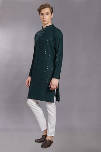 Image of DIVISIVE Men's Sequince Embroidered Cotton Blend Only Slim Fit Kurta