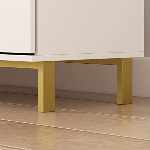 Ecacad Sideboard Buffet Storage Cabinet With Doors & Drawers, Kitchen Cupboard Cabinet With Storage Compartments & Gold Metal Legs, White (62.9”W X 15.7”D X 27.5”H) #TOP4