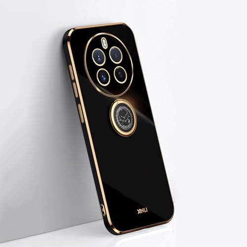 EasyLifeGo for Realme 12 Pro 5G / Realme 12 Pro Plus 5G Case,Soft TPU Shockproof 360 Degree Ring Holder Kickstand Slim Plated Phone Case Cover-Black