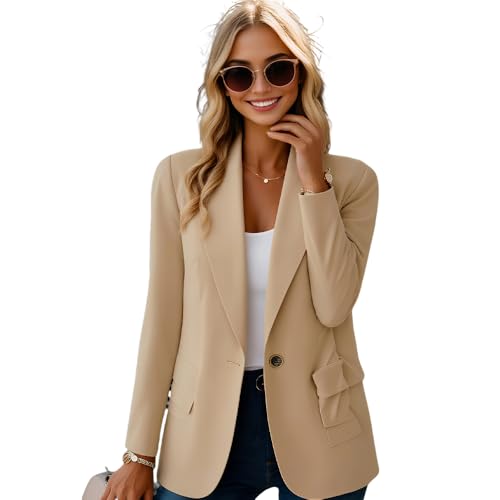 Women's Minimalist Solid Button Lapel Collar Blazer Long Sleeve Casual Bussiness Jackets Work Blazer2