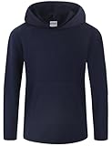 Spring&Gege Boys Light Weight Long Sleeve Hooded T-shirt Casual Solid Pullover Hoodie with Pocket, Navy, 9-10 Years