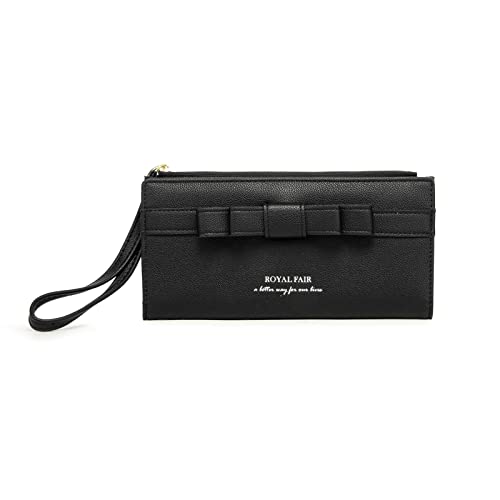 Royalfair Wristlet Wallets For Women, Ladies Pu Vegan Leather Clutch, Slim Wallet With Zipper Phone Purse Card Holder Organizer (Black) #TOP2