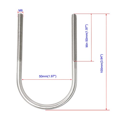 Image of Round U-Bolts 1.97 inch(50mm) Inner Width M6 Thread 304 Stainless Steel Silver with Plates Nuts Flat Washers for Car /RV /Trailer Bumper, 4Pcs