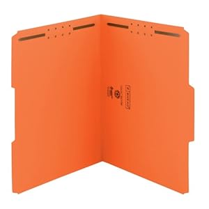 Smead Fastener File Folder, 2 Fasteners, Reinforced 1/3-Cut Tab, Letter Size, Orange, 50 per Box (12540)