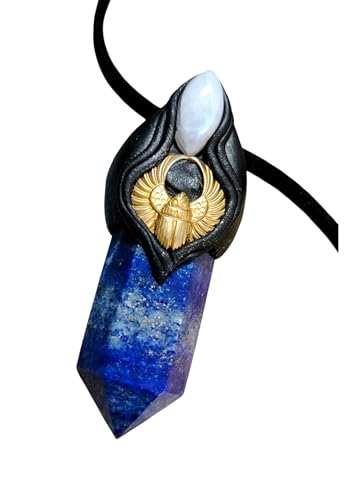 Sophias Dreaming | Egyptian Scarab Amulet Necklace | Lapis Lazuli and Moonstone Pendant | Winged Gold Beetle Jewelry | Good Luck and Protection Egypt Magic (Lapis Moonstone)