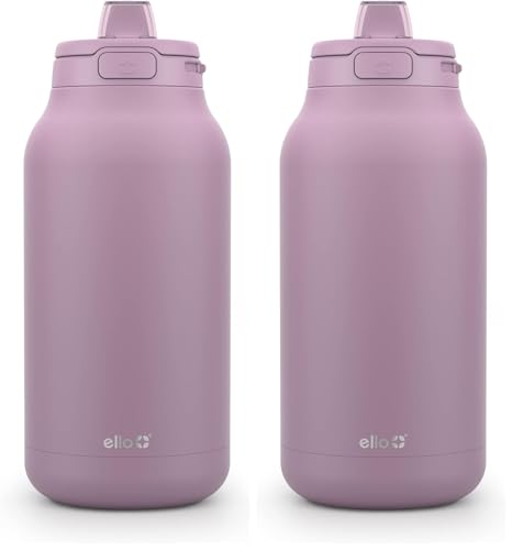 Image of Ello Hydra 64oz Stainless Steel Water Jug with Locking Leak Proof Lid | Reusable Half Gallon Vacuum Insulated Metal Bottle with Silicone Straw, Keeps Drinks Cold All Day, Gift Ready, Mauve (Pack of 2)