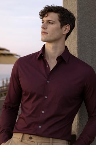 Image of Louis Philippe Men's Slim Fit Bamboo Blend Sustainable Stretch Young Formal Shirt