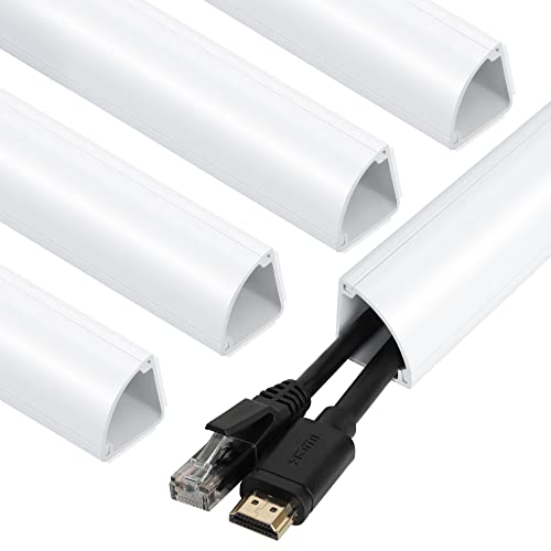 Image of 85in Corner Cable Cover, Paintable Cord Cover, Cable Management Channel for Wall, Floor Baseboard, Ceiling - 5 X L 17in | Self-Adhesive Cable Concealer, 5 Pack (17 inch Each), Quarter Round Cable Management Raceway for Baseboards & Ceiling Corners