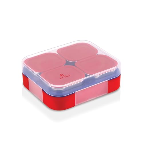 Image of ATTRO Admire-4 Insulated Lunch Box | 4 Removable Stainless Steel Containers with Lids | BPA-Free, Food Grade, Leak-Proof| Ideal for School, Office & Outdoor Use| 800ml, Cherry Red