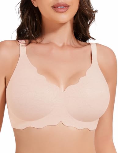 Image of MOEOZLLO Floral Wireless Bras for Women No Underwire Seamless Bralettes for Women with Support V Neck Wavy Womens Bras