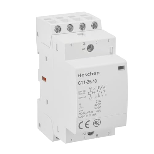 Heschen Modularer Haushalts-Wechselstromschütz, CT1-25/40, 25 A, AC/DC 220 V Spule, 4-polig, 4NO, Vier normalerweise offene, 35 mm DIN-Schienenmontage, für Schaltkreissteuerung