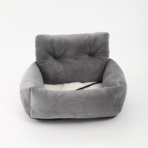 Cicqkks 四季通用ペットカーベッド 車用犬ケージ兼用 提手型 車内シート用 サイズ L (53×42×29cm)・S (44×35×27cm) ペット用品 (53*42*29cm,グレー)