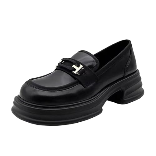 Image of Womens Platform Loafers Patent Leather Slip On Lug Sole Loafers Chunky Heel Comfortable Penny Casual Work Shoes